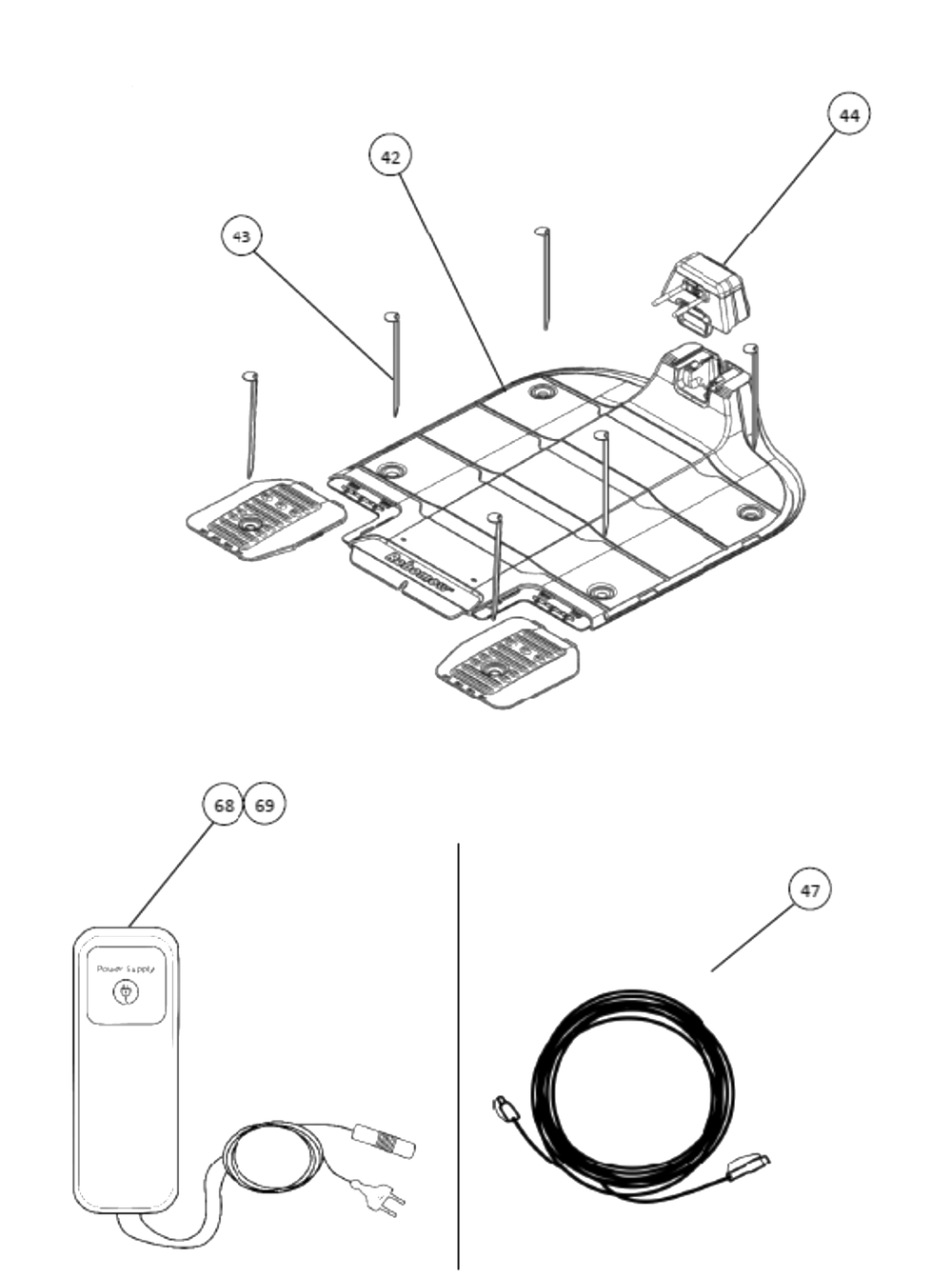 Base Station And Power Box Diagram and Parts List for XR33000 (22BSBDAE710)(2019) Cub Cadet Lawn Mower